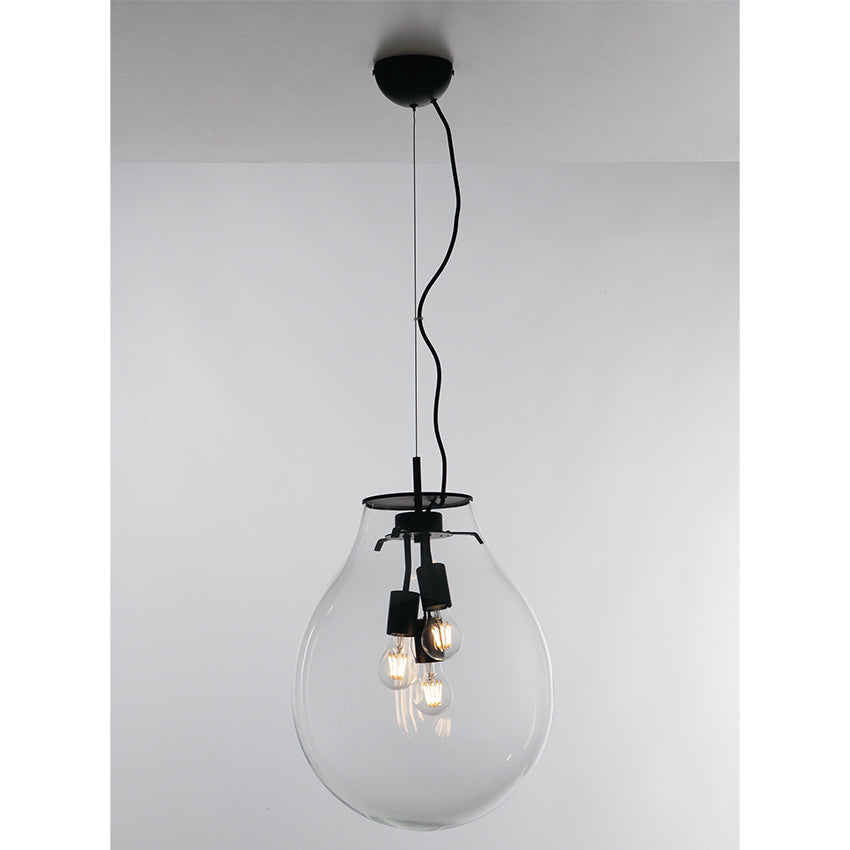 Sospensione a goccia in vetro soffiato trasp. struttura metallo nero 3XE27 non incl. AZUMA-S38 Sospensione a goccia in vetro soffiato trasp. struttura metallo nero 3XE27 non incl. AZUMA-S38